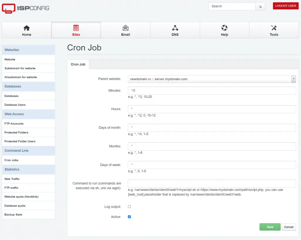 在 ISPConfig 中使用 Cron 计划任务